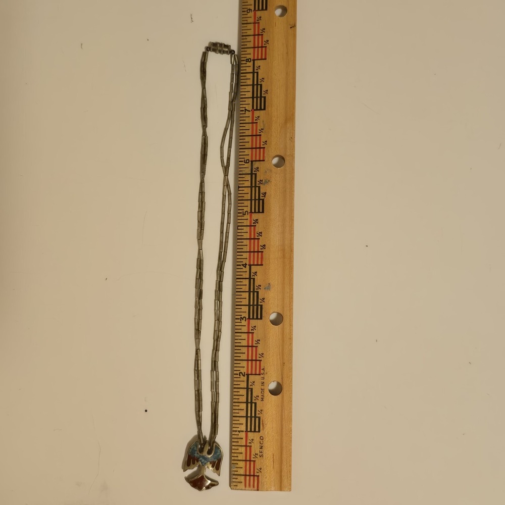 Vintage Sterling Silver Native American Turquoise & Coral Choker 16 Inch‎